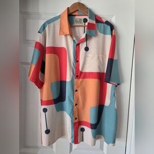 Royaura Retro Fifties 50s Multicolor Geometric Men's Button Down Hawaiian Shirt